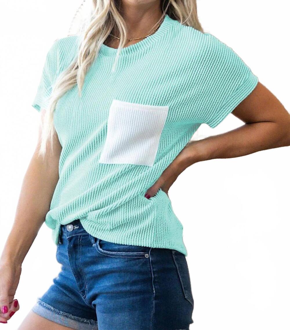 NEW SHEWIN corded colorblock pocket shirt in aqua